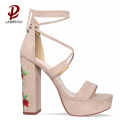 platform kasut chunky tinggi bersulam sandal bunga
