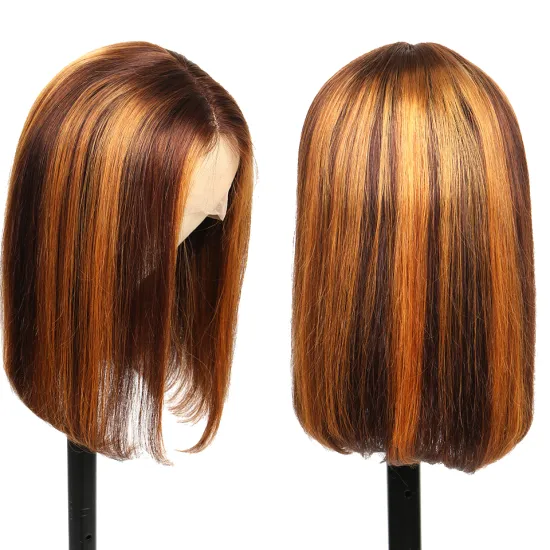 Short Bob Ombre 4/27 Color 13*4 Lace Front Wig Piano Color Human Hair Wigs Brazilian Remy Hair Pre-Plucked Wigs