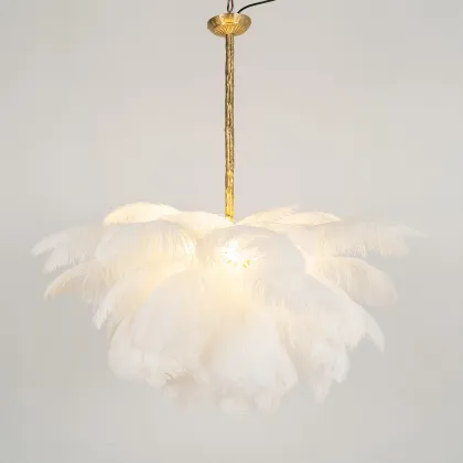 Indoor Nordic Brass Feather Chandelier - Golden Ostrich Feather Lamp
