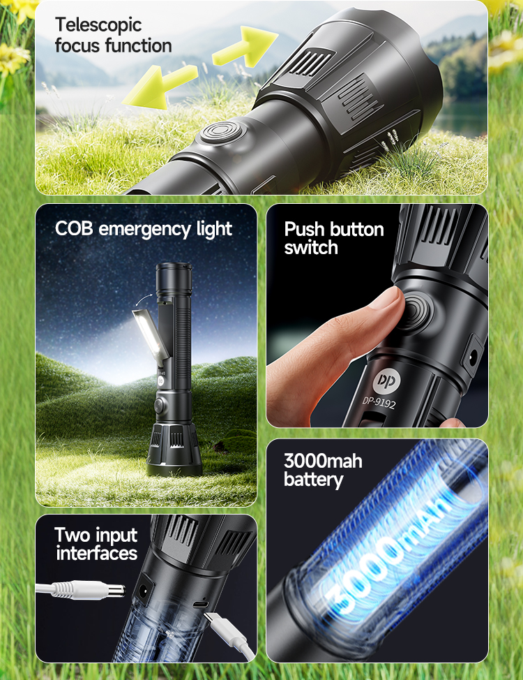 02-9192A-LED Super Bright Solar Charging Rechargeable Tactical Flashlight Torch