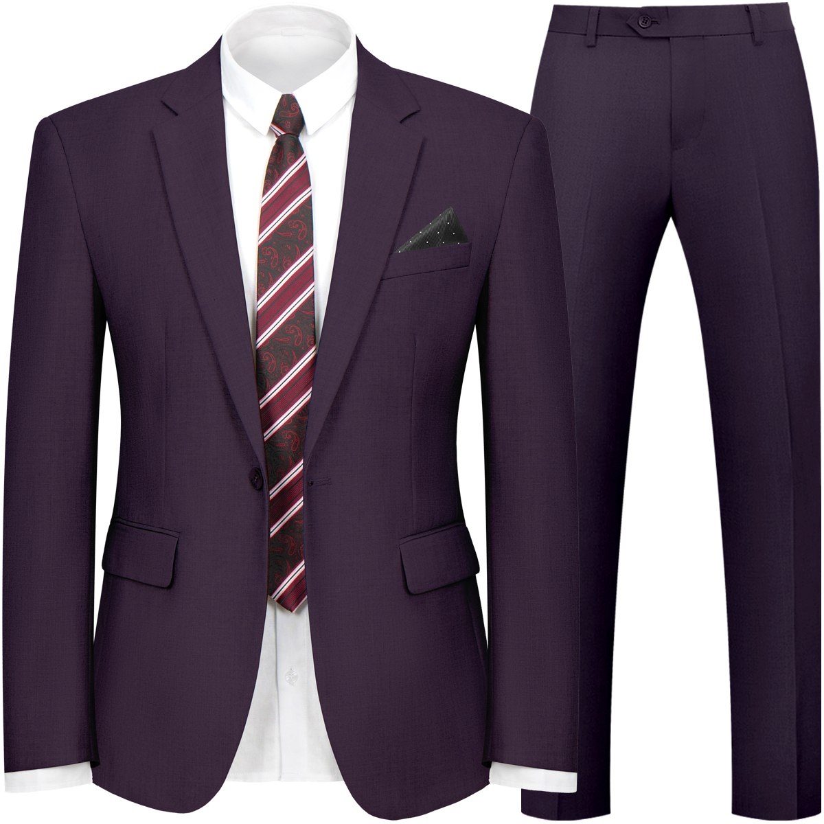 WYWK 2 Piece Men's Suit Wedding Business Party-Purple-S