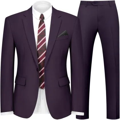 WYWK 2 Piece Men's Suit Wedding Business Party-Purple-S