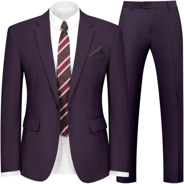 WYWK 2 Piece Men's Suit Wedding Business Party-Purple-XS