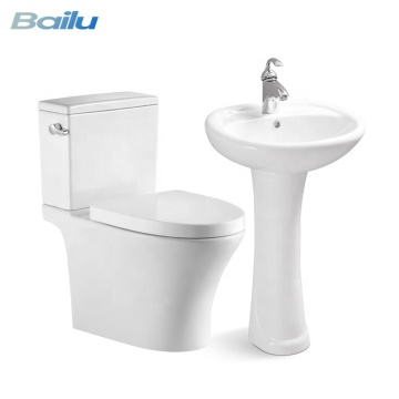 Hot Selling Floor Mounted Bathroom Two Piece Toilet Set with Pedestal Sink