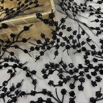 Captivating Plum Blossom Sequins Embroidery Fabric