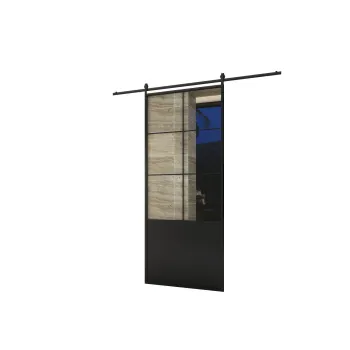 Factory Direct OEM ODM Industrial Metal Frame Soft Close Interior Glass French Black Sliding Barn Door