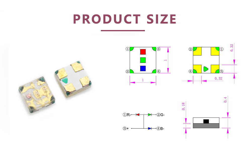 SMD 1010 RGB LED 1010RGB Size