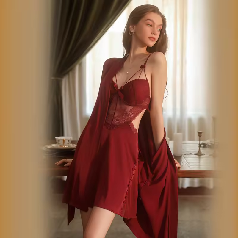 Sexy kanten fluweel pure kleur nachtdress set romantisch comfort mouwloze backless pyjama's