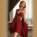 Sexy kanten fluweel pure kleur nachtdress set romantisch comfort mouwloze backless pyjama&#39;s
