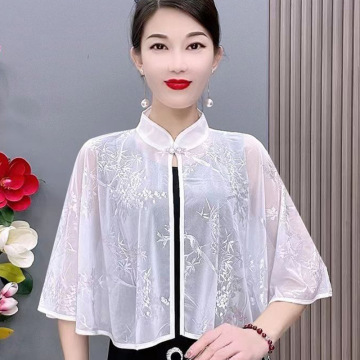Summer Sun Protection Cheongsam Shawl with Thin Silk Coat and Retro Cape Skirt