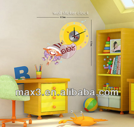 3D Home Decor DIY Cute Wall Clock Sticker Real Clock for Kids room