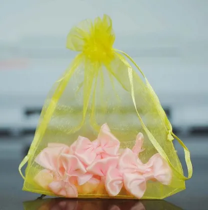 Organza drawstring bag used in gift packaging