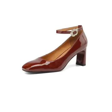 Women's High Heel Pumps with Ankle Buckle and Chunky Block Heel