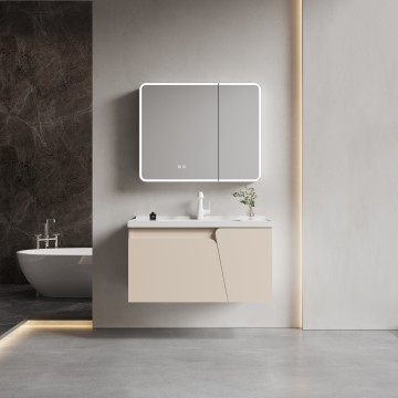 Wall-Mounted Stainless Steel Bathroom Cabinet with Sink and Mirror