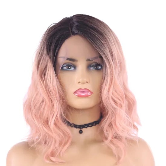 X-TRESS ombre pink colored synthetic hair lace front wigs high temperture fibre natural curly  hair wigs for black women