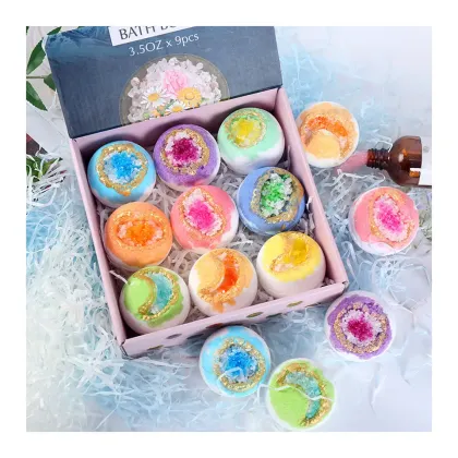 OEM Custom Organic Bath Fizzies Natural Eucalyptus Shimmer Dead Sea Salt Geode Bath Bombs