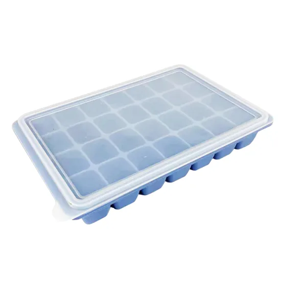Silicone Ice Mold for Easy Release: 28 Grids Champagne, Whiskey, and Cocktail Ice Cube Tray with Lid and Bin