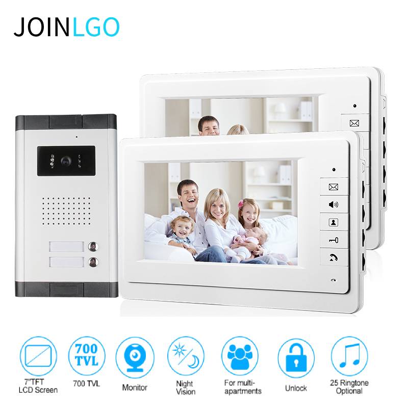 7'' Wired Color Video Door Phone Intercom System IR Night Vision Camera Doorbell +Indoor Monitor Screens for 2/3/4 Apartments