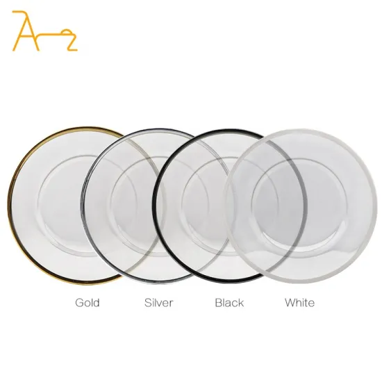 Hot Sale Trendy Style Mirror Charger Plates with Black Rim and Clear Glass Dish - Perfect for Wedding Decorations
