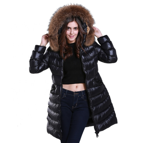 Hood Knee Length Plus Size Puffer Down Jacket
