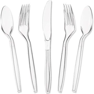 Disposable PS Fork Spoon Knife Plastic Cutlery in Set PP Napkin Utensiles White Black Transparent Clear