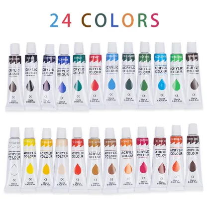Artist Quality Acrylic Paint Set - 24 Colors Rich Pigments for Art Supplies
