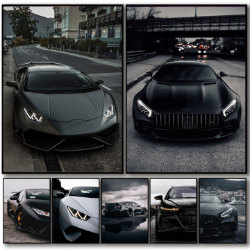 Black Industrial Style Sports Car Poster Print – Luxury Brand Cars Canvas Wall Art for Living Room