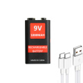 Batería USB de 9V de litio recargable 1000 mAh