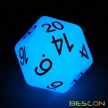 Bescon Jumbo Glowing D20 38MM, большой размер, 20 сторон, кубики, синий свечение в темноте, большой 20 граней, куб 1,5 дюйма