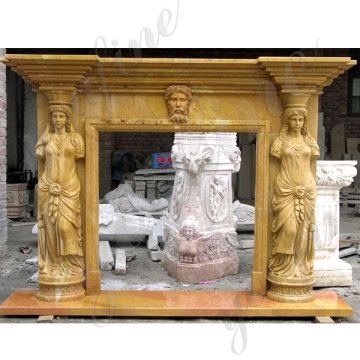 French Style Classic White Cherub Marble Fireplace Mantel with Angle Statue