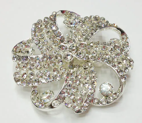 Silver Metal Rhinestone Shoe Clips; Sparkling Flower Shoe Clips