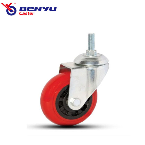 3inch Red PU Rueda Brake Swivel Caster Wheels