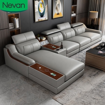 China Modern Designer High-End Leather Sofa Set with Chaise for Luxury Living Rooms