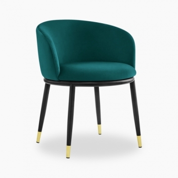 Theo Dining Chair - Teal Velvet & Walnut With Gold Tips
