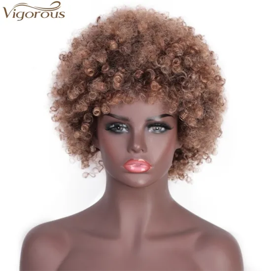 Vigorous Afro Short Wigs Heat Resistant Synthetic Fiber Wig Fluffy Kinky Curly Wig for Black Women