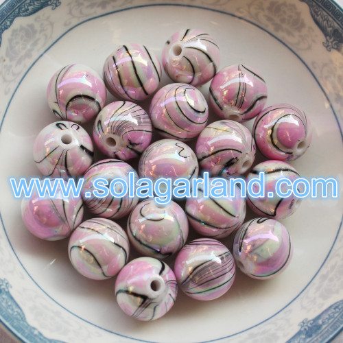 Ακρυλικό πλαστικό Tie Dye AB Swirl Round Gumball Beads Charms