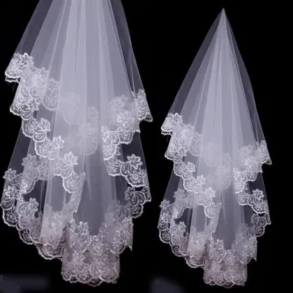Bridal Accessories One-Layer White Long Lace Wedding Veils