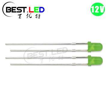 12V 3mm Green LED Built-in Resistor DC