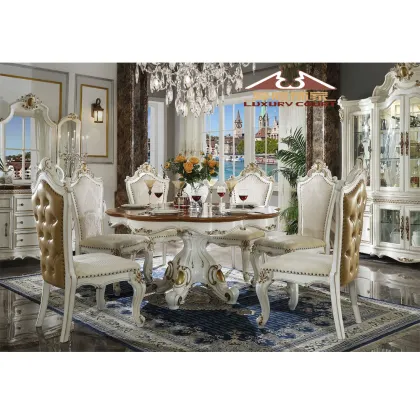 Royal Round Dining Table with 6 Chairs for Dining Room Furniture