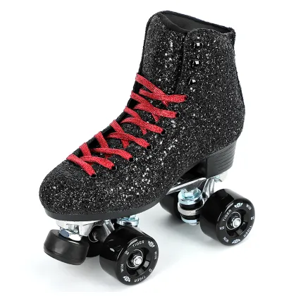 Professional Quad Roller Skates with 4 Wheels, Black Glitter Style and Patines - New Roller Blades for Skating