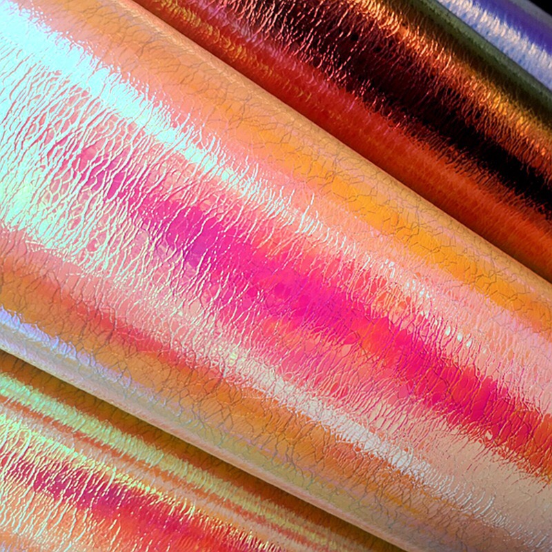 Pelle sintetica PU metallizzata arcobaleno moda per borsa