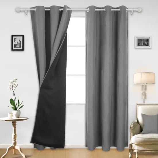 Double Layer Linen Blackout Curtains - Red Room Windows