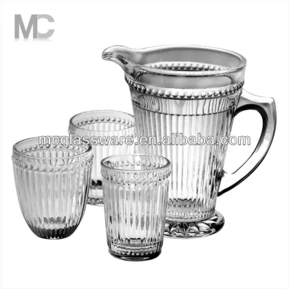 Wholesale Pressed Pyrex Clear Handle Glass Water pitcher Sets