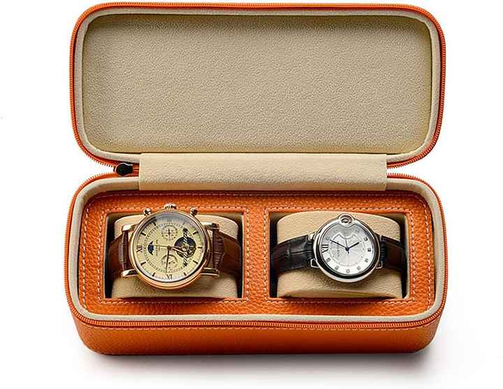 Pu Leather Zippered 2 Slots Travel Watches case