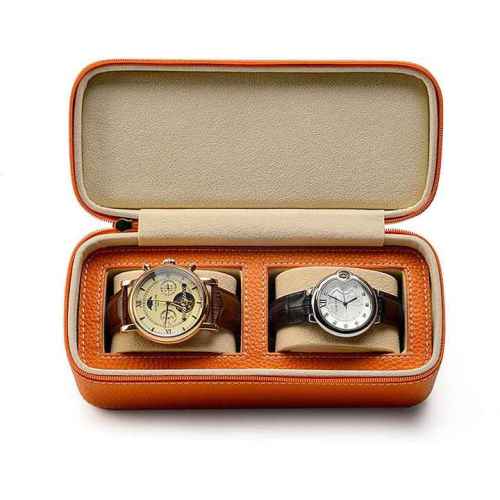 Pu Leather Zippered 2 Slots Travel Watches case