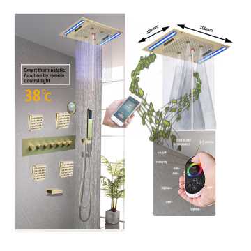 Concealed Rain Jet and Massage LED Shower System with Bluetooth Music and Thermostatic Control