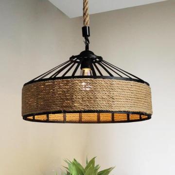 Factory Price Retro Industrial Hemp Rope Hanging Chandelier Light for Restaurant