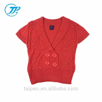 Hot Sale Children Girls Sweater V-Neck Red Girls Winter Sweater 100% Cotton K014