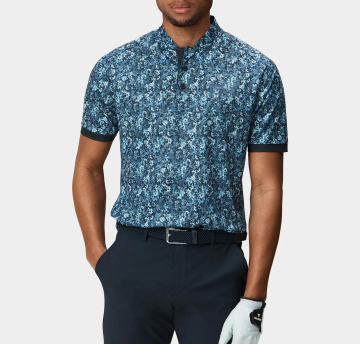 Men's Azure Floral Open Bomber Golf Polo Shirt