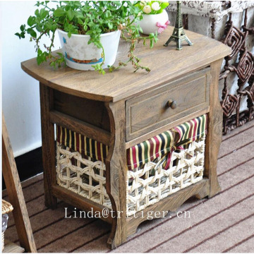 Wood Carved Cane Cabinet Weave Drawers